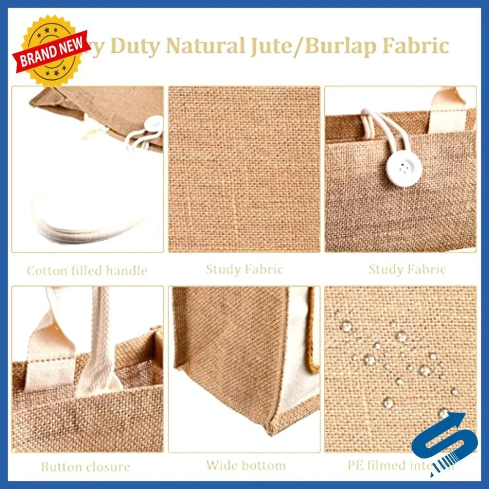Large Jute Tote Bags Reusable Canvas Gift Bags Wedding Travel Boho Chic